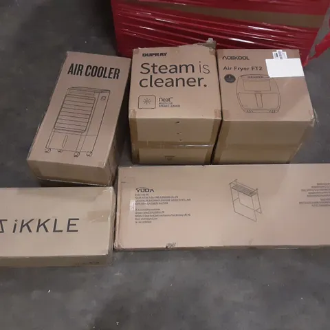 PALLET OF ASSORTED PRODUCTS INCLUDING AIR COOLER, ACEKOOL AIR FRYER, DUPRAY STEAM CLEANER, TIKKLE, RADICAL CHESS SET 
