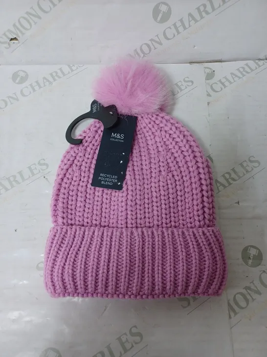 M&S PINK WOOLLY HAT WITH BOBBLE 