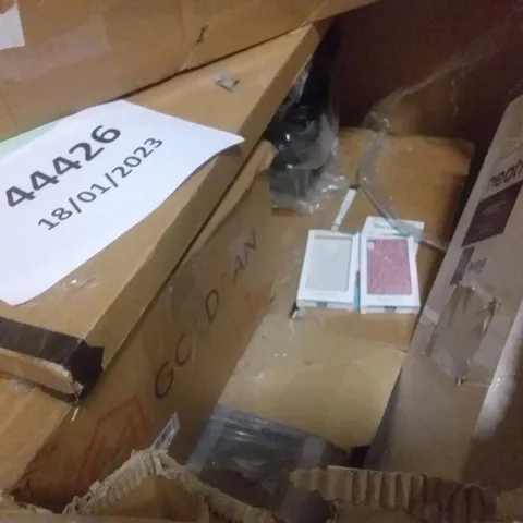 PALLET OF ASSORTED ITEMS INCLUDING GOLDFAN FURNITURE, SUPER LED MAGNIFYING FLOOR LAMP, STORAGE BOXES, PHONE CASES