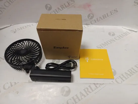 BOXED HANDHELD HOME/OFFICE/TRAVEL FAN WITH USB CABLE AND INSTRUCTIONS