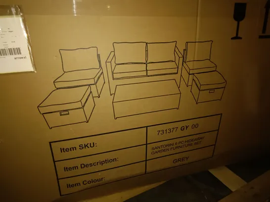 BOXED SANTORINI 6-PIECE HIDEAWAY GARDEN FURNITURE SET IN GREY - 1 BOX