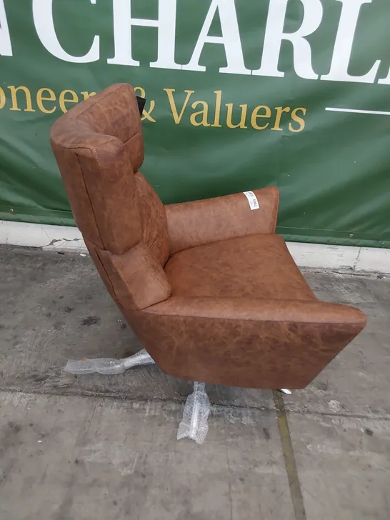 QUALITY BRITISH DESIGNER G PLAN JACOB SWIVEL CHAIR VINTAGE TOBACCO LEATHER 