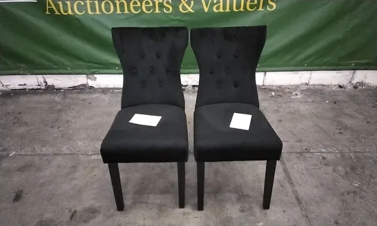 PAIR OF KENSINGTON BLACK VELVET BUTTON BACK DINING CHAIRS WITH BLACK LEGS