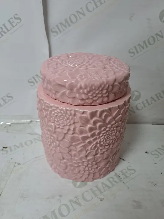 PINK FLORAL DESIGN LIDDED CANDLE HOLDER