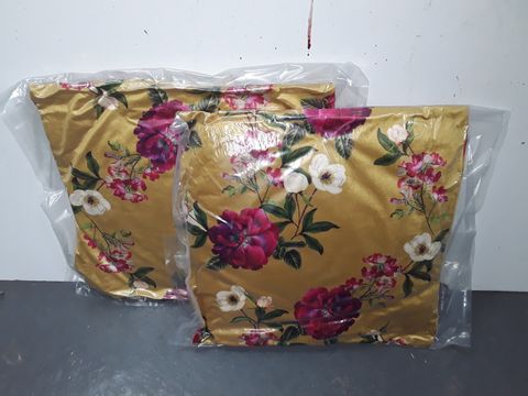 LOT OF 2 YELLOW FLORAL THEMED 35X35CM FILLED CUSHIONS 