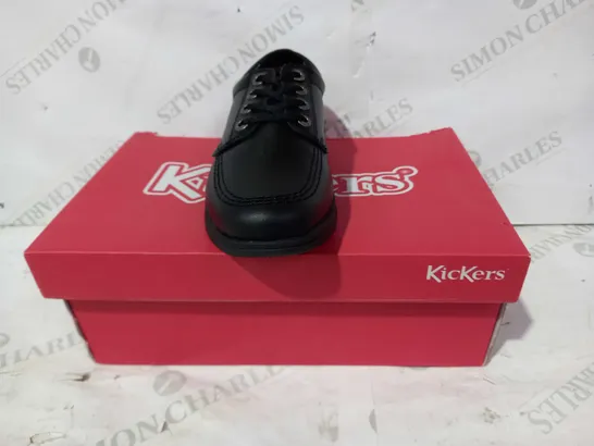 BOXED PAIR OF KICKERS LACE UP SHOES IN BLACK UK SIZE 4