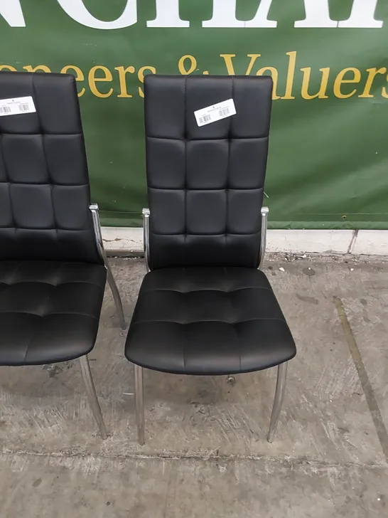 SET OF 2 DINING CHAIRS IN METAL AND BLACK PU FAUX LEATHER 