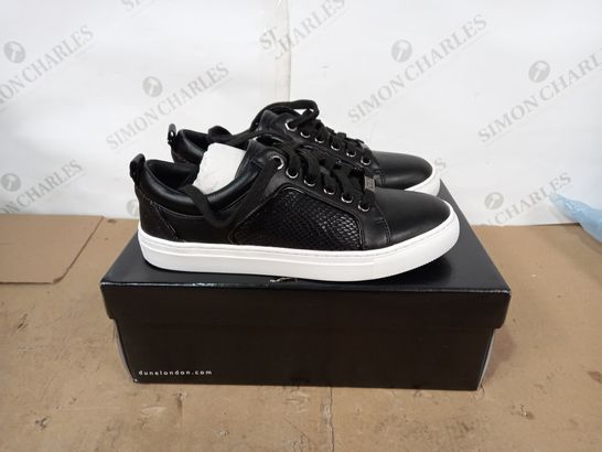 PAIR OF BOXED DUNE LONDON BLACK LEATHER LACE UP TRAINERS WITH WHITE SOLE EU SIZE 37