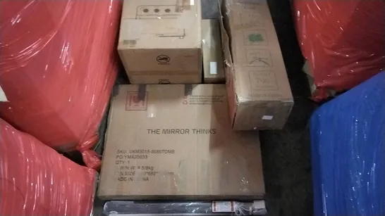 PALLET OF ASSORTED ITEMS INCLUDING CHRISTMAS TREE, AICOOK AIR FRYER OVEN, THE MIRROR THINKS, TIMBER RIDGE CAMPING WAGON, BLINDS