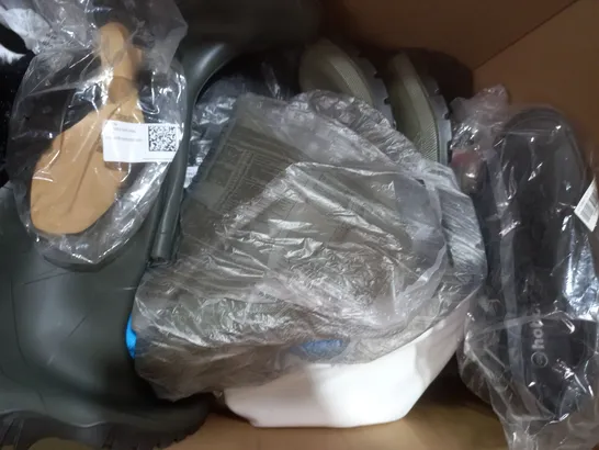 BOX OF APPROXIMATELY 15 ASSORTED PAIRS OF SHOES AND FOOTWEAR ITEMS IN VARIOUS STYLES AND SIZES TO INCLUDE SOFTLITES, LILLEY, ETC