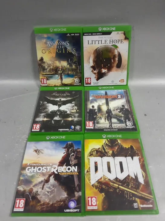 9 X ASSORTED XBOX ONE VIDEO GAMES TO INCLUDE ASSASSIN'S CREED ODYSSEY, DOOM, LITTLE HOPE ETC 