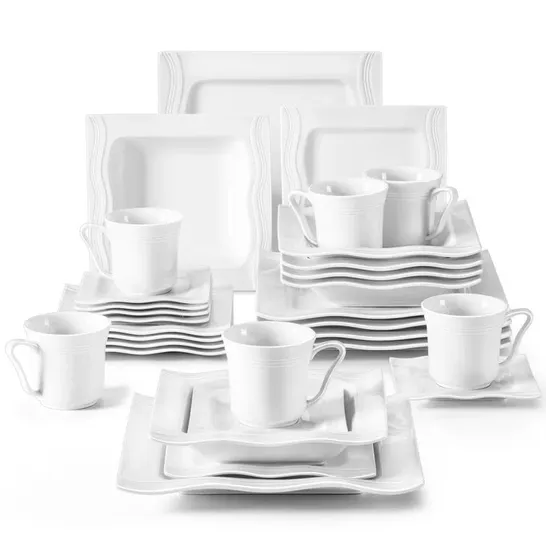 BOXED AYMEN 30-PIECE WHITE PORCELAIN CHINA DINNERWARE SET (1 BOX)