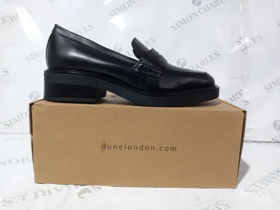 BOXED PAIR OF DUNE LONDON PENNY LOAFERS IN BLACK UK SIZE 6