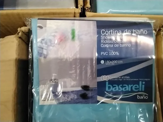 BOX CONTAINING 25 BASARELI PVC SHOWER CURTAINS IN VARIOUS COLOURS