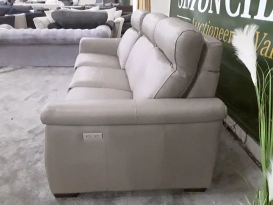 QUALITY ITALIAN DESIGNER ADRIANO ELECTRIC RECLINER LARGE SOFA - TAUPE LEATHER