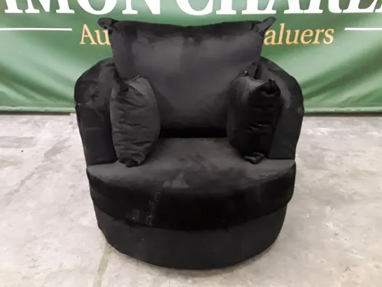 QUALITY DESIGNER SWIVEL ARMCHAIR - BLACK VELVET 