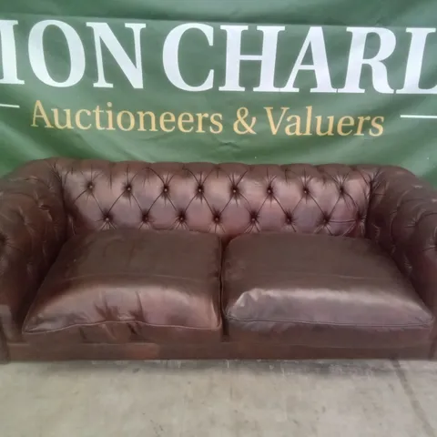 QUALITY DESIGNER 3 SEATER SOFA - BROWN LEATHER 