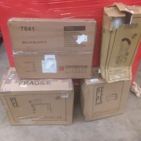 PALLET OF ASSORTED ITEMS INCLUDING BLACK BELLO, BATHTUB GRAB RAIL, TTANSFER BENCH, TOILET RAISER