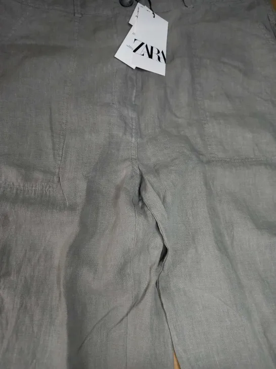 ZARA GREY LINEN STYLE TROUSERS - LARGE