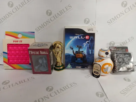 BOX OF APPROX 28 ITEMS TO INCLUDE - NINTENDO WII DISNEY WALL E - MYSTIC TROLL - HALLMARK STARWARS BB8 ECT 