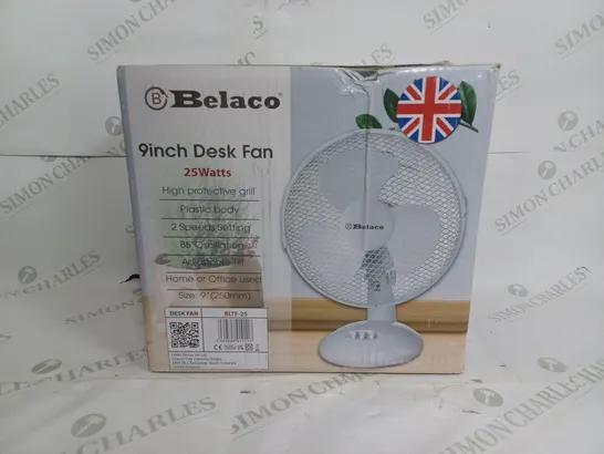 BOXED BELACO 9INCH DESK FAN IN WHITE