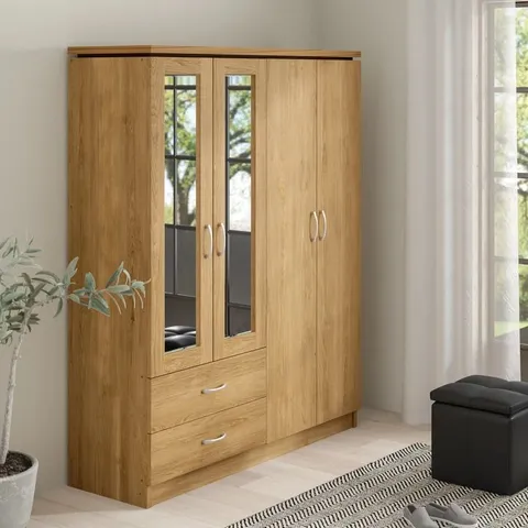 BOXED NAT 4-DOOR WARDROBE OAK EFFECT VENEER (3 BOXES)