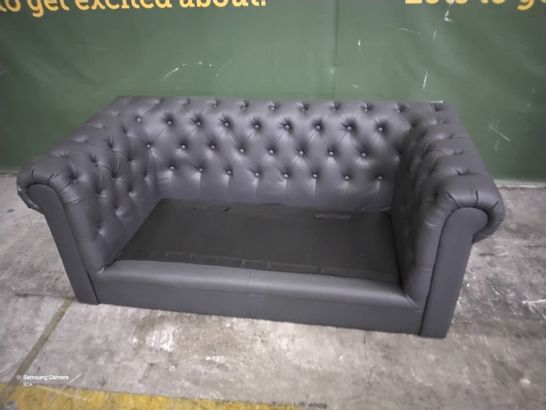 DESIGNER GREY LEATHER TWO SEATER CHESTERFIELD SOFA 