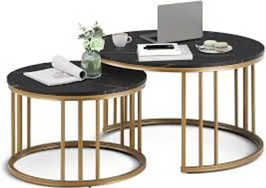 TUKAILAI COFFEE TABLES SET OF 2 NESTING TABLES ROUND COFFEE TABLES WITH METAL FRAME MODERN WHITE WOOD NEST OF TABLES FOR LIVING ROOM SIDE END TABLES FOR HOME OFFICE (1 BOX)