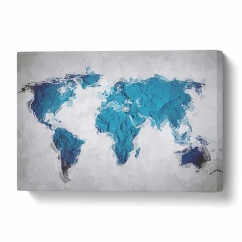 BOXED TEAL BLUE MAP OF THE WORLD PAINTING PRINT