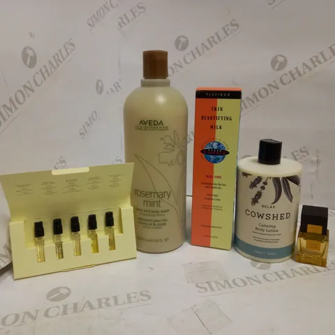 LOT OF 5 DESIGNER BODYCARE ITEMS, TO INCLUDE JO MALONE, RITUALS, COWSHED, AVEDA & CLEAR ESSENCE