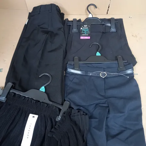 BOX OF APPROX 50 ASSORTED SCHOOL CLOTHING ITEMS IN VARIOUS SIZES TO INCLUDE - F&F STRAIGHT LEG TROUSERS , KUSTOM KIT TROUSERS , F&F NAVY TROUSERS ETC - COLLECTION ONLY