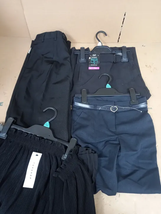 BOX OF APPROX 50 ASSORTED SCHOOL CLOTHING ITEMS IN VARIOUS SIZES TO INCLUDE - F&F STRAIGHT LEG TROUSERS , KUSTOM KIT TROUSERS , F&F NAVY TROUSERS ETC - COLLECTION ONLY