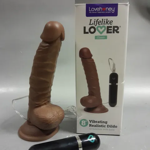 BOXED LOVEHONEY LIFELIKE LOVER CLASSIC 8 INCH VIBRATING DILDO 