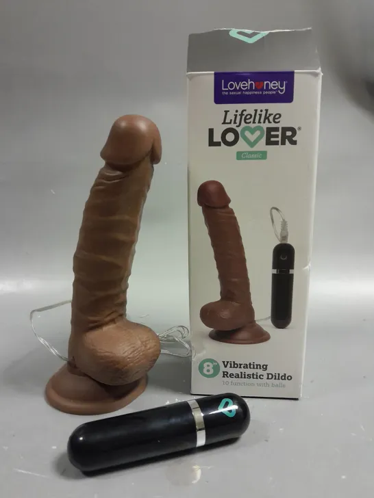 BOXED LOVEHONEY LIFELIKE LOVER CLASSIC 8 INCH VIBRATING DILDO 