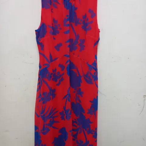 ROMAN PETITE CHIFFON DRESS IN FLORAL DESIGN IN RED/BLUE - SIZE 14