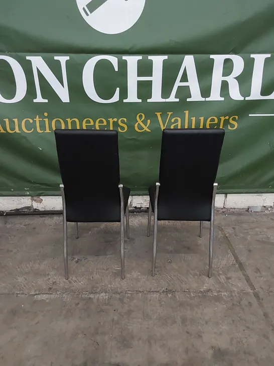 SET OF 2 DINING CHAIRS IN METAL AND BLACK PU FAUX LEATHER 