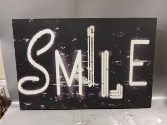 'SMILE' 90x60cm ART PRINT CANVAS IN BLACK/WHITE