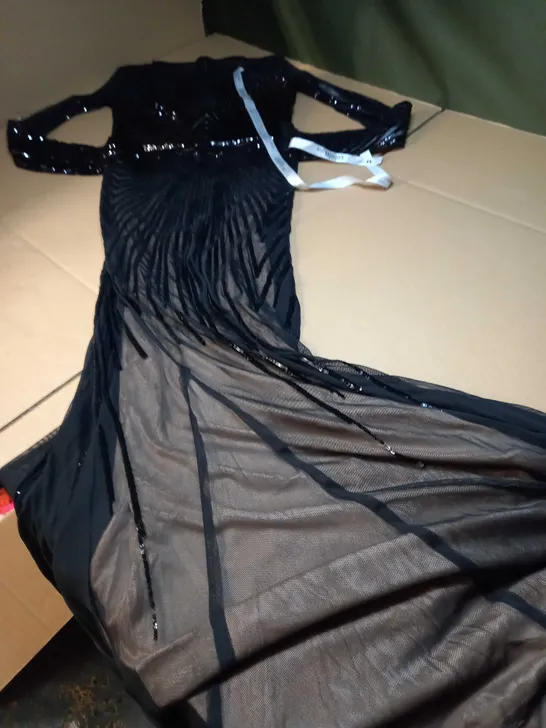 GODDIVA BLACK/SEQUIN NET DETAILED OCCASION MAXI DRESS - SIZE 8