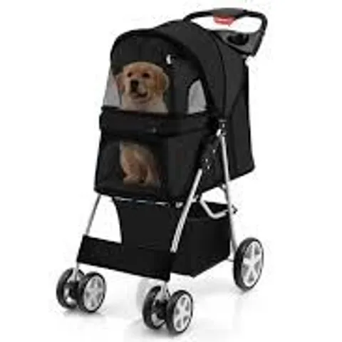 BOXED FOLDING PET STROLLER PORTABLE PET TRAVEL PUSHCHAIR 4 WHEELS WITH STORAGE BASKET