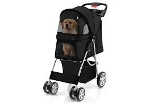 BOXED FOLDING PET STROLLER PORTABLE PET TRAVEL PUSHCHAIR 4 WHEELS WITH STORAGE BASKET