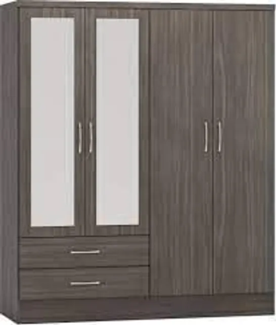 BOXED NEVADA 4 DOOR WARDROBE BLACK WOOD GRAIN (3 BOXES)