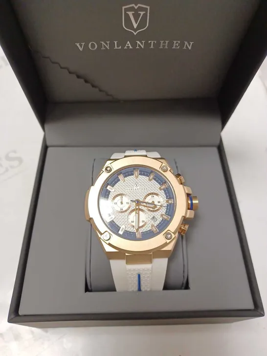 VONLANTHEN CHRONO TRIPLE DIAL WHITE RUBBER STRAP WATCH