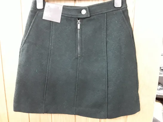 BAGGED NEW LOOK WOOL ZIP SKIRT IN GREEN - UK 8