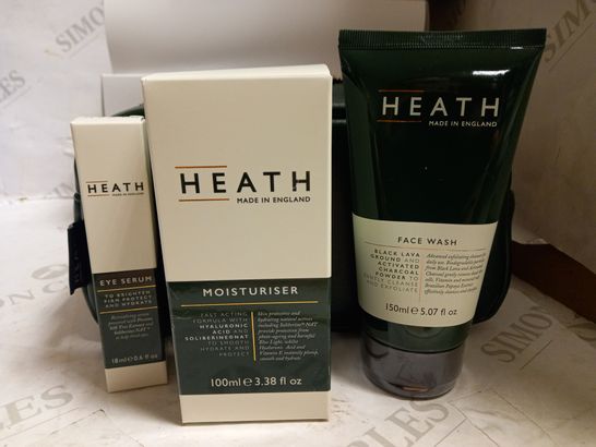 HEATH - MEN'S MODERN BRITISH GROOMING SET - EYE SERUM, MOISTURISER AND FACE WASH IN WASH BAG