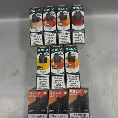 LOT OF ASSORTED DISPOSABLE VAPES TO INCLUDE RELX LEMON ICE TEA, LYCHEE ICE, ETC