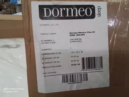 QUALITY BAGGED AND ROLLED BOXED DORMEO MEMORY PLUS KINGSIZE MATTRESS 