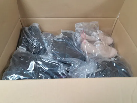 BOX OF APPROXIMATELY 10 ASSORTED WOMENS SHOES IN VARIOUS COLOURS, STYLES AND SIZES