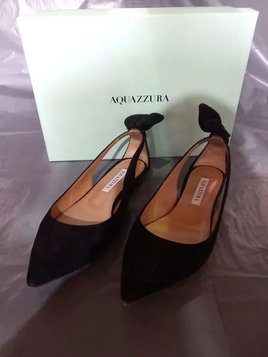 BOXED AQUAZZURA BOW TIE BALLET BLACK SUEDE SIZE 36