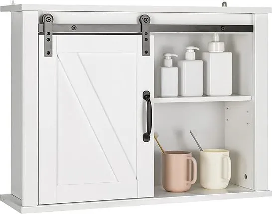 BOXED COSTWAY MODERN WALL STORAGE CABINET WITH SLIDING DOOR AND ADJUSTABLE SHELF - WHITE