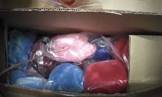 PALLET APPROXIMATELY 20 BOXES OF ASSORTED COLOUR FLUFFY WINTER EAR MUFFS INCLUDING RED, BLUE, WHITE, PINK AND PURPLE 